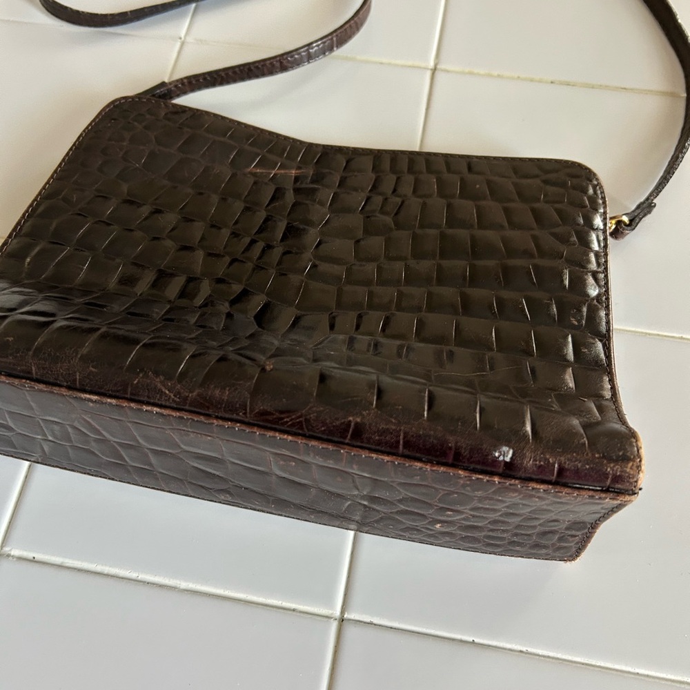 Enzo Angiolini Dark Brown Croc-Embossed Bag